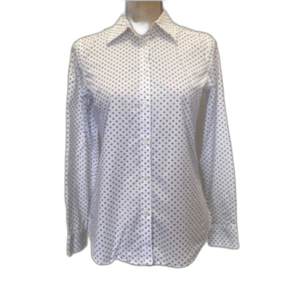 Lauren Ralph Lauren‎ Womens Non Iron Button Up Shirt White Polka Dot Size Small - Picture 1 of 4